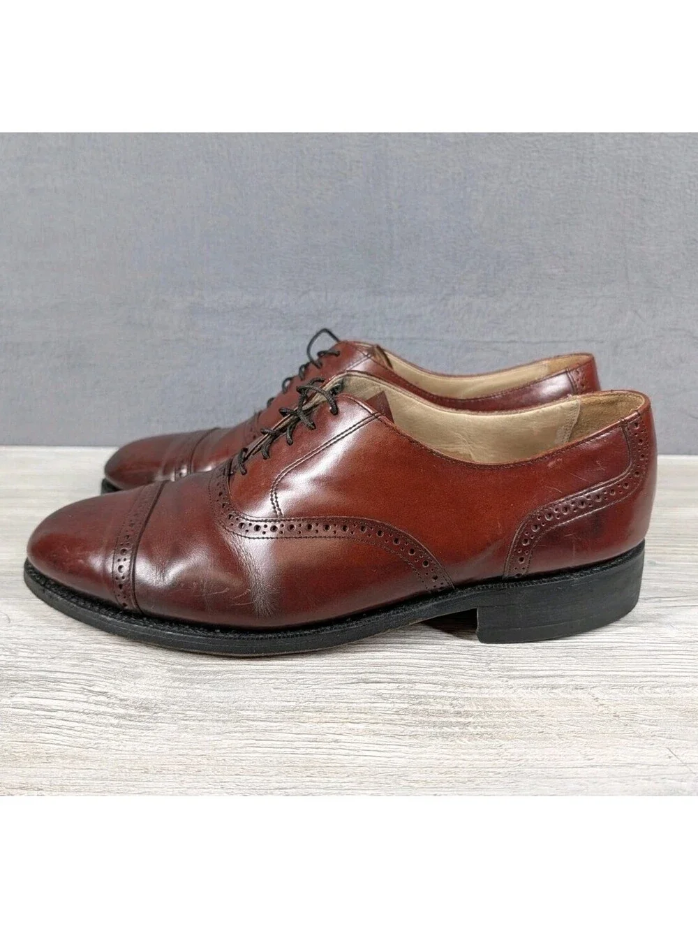 Bostonian Crown Windsor Cap Toe Oxford Mens 12 Brown Leather Brogue Dress Shoe